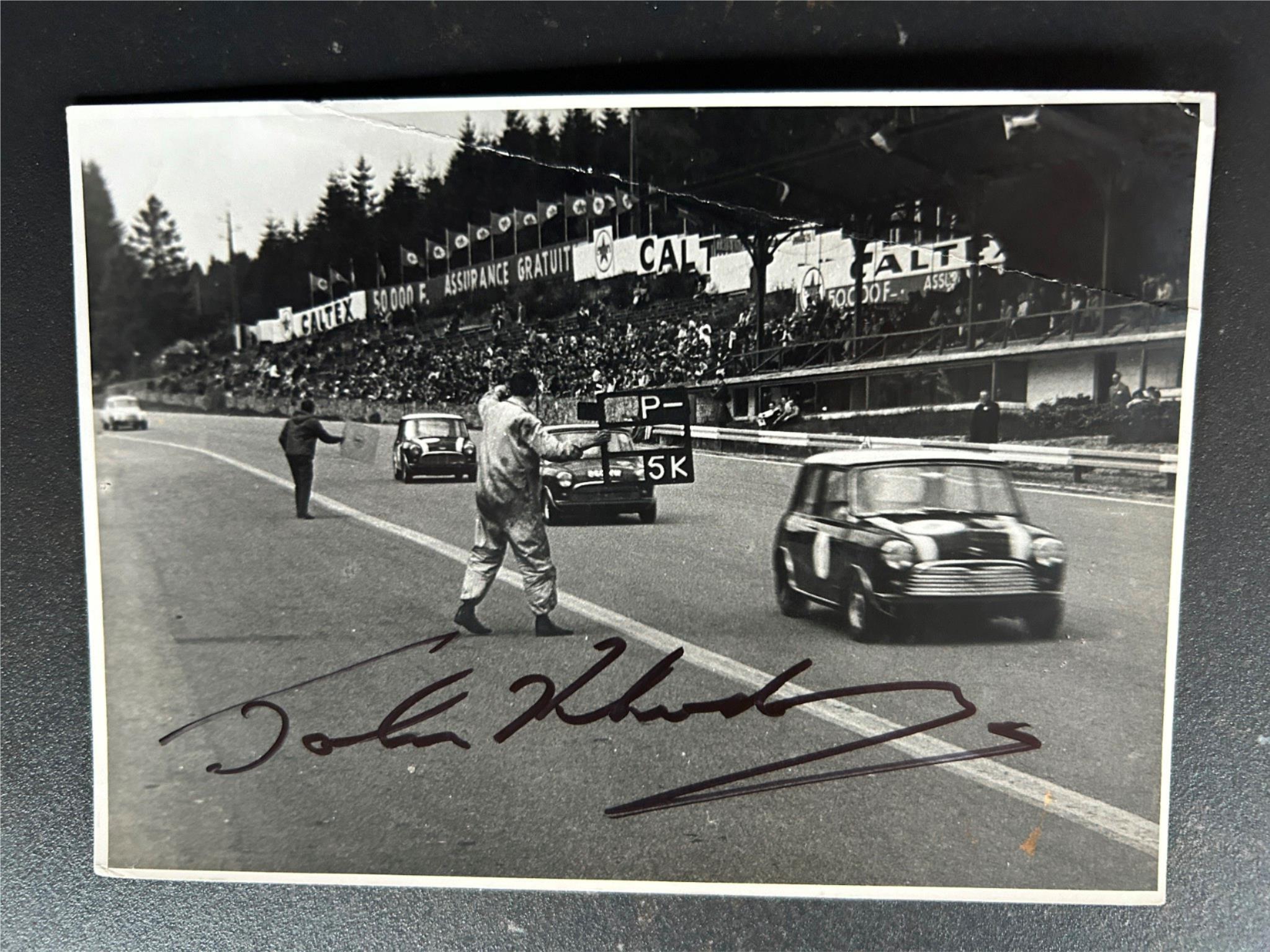 Vintage 6x4 photo signed John Rhodes Spa 500kms 1961 Mini Cooper