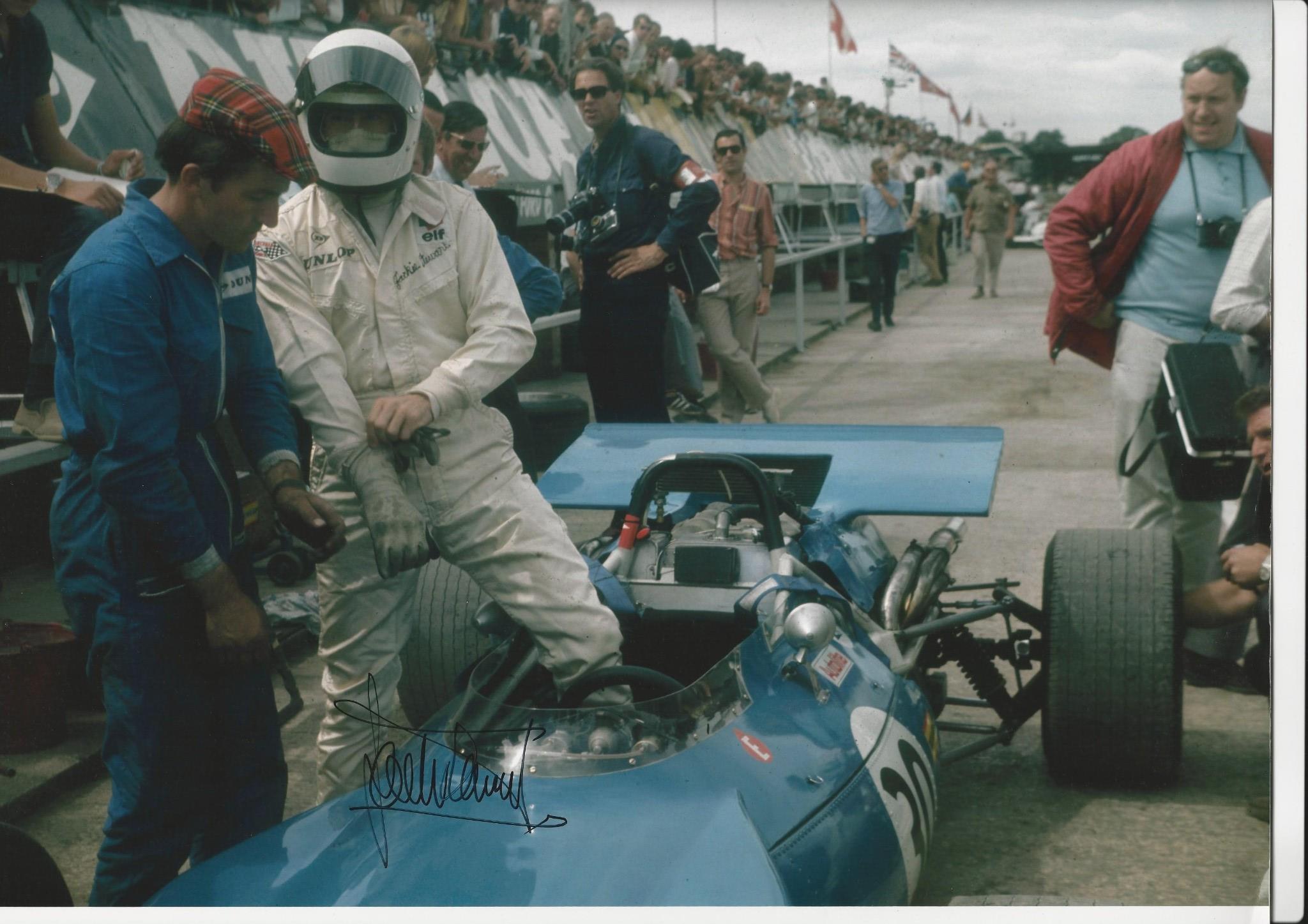 Jackie Stewart signed large 16 x12 colour photo Formula 1 Tyrrell Matra