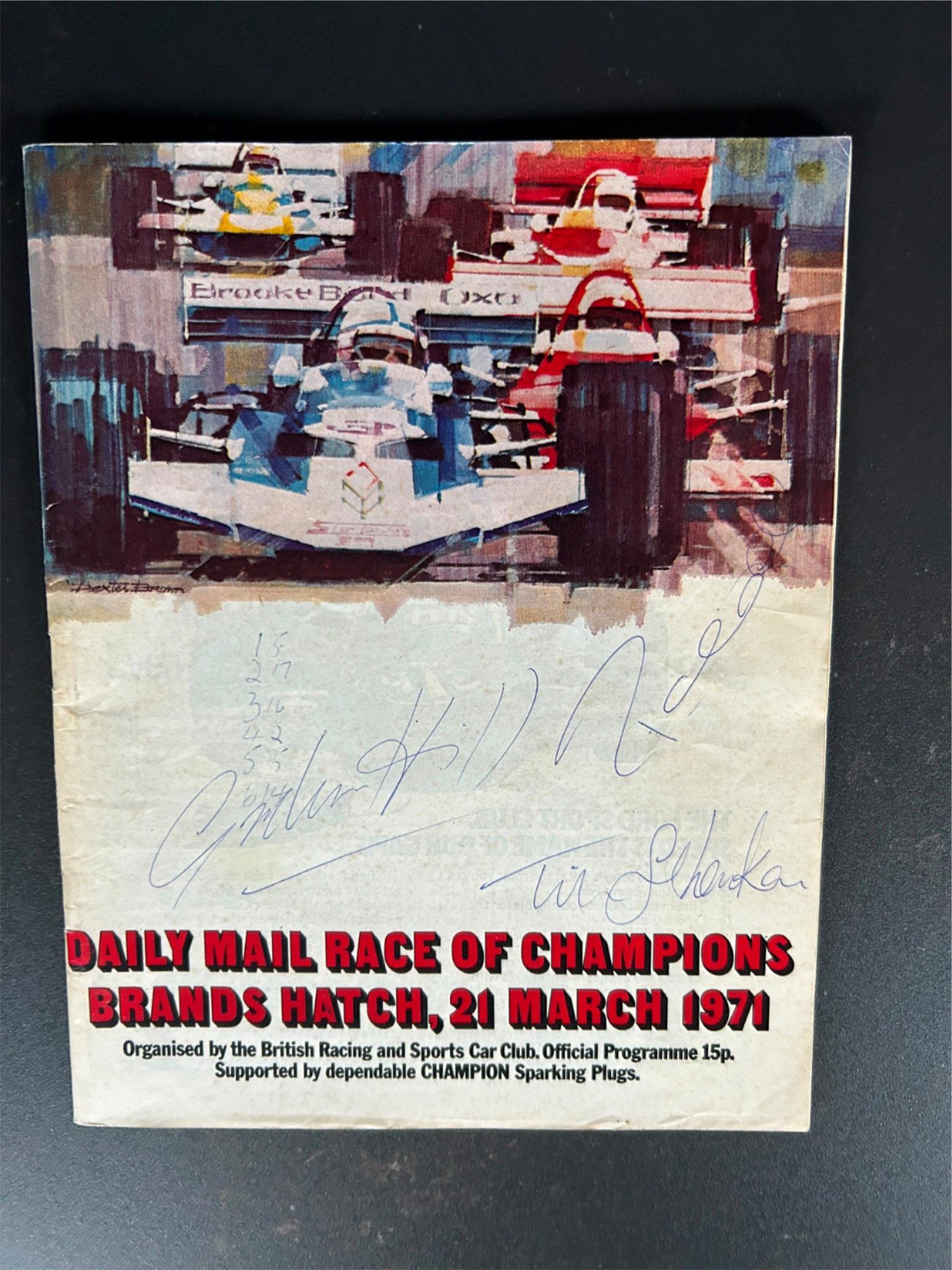 Rare signed Race of Champions prog 1971 Graham Hill Reine Wisell Tim Schenken
