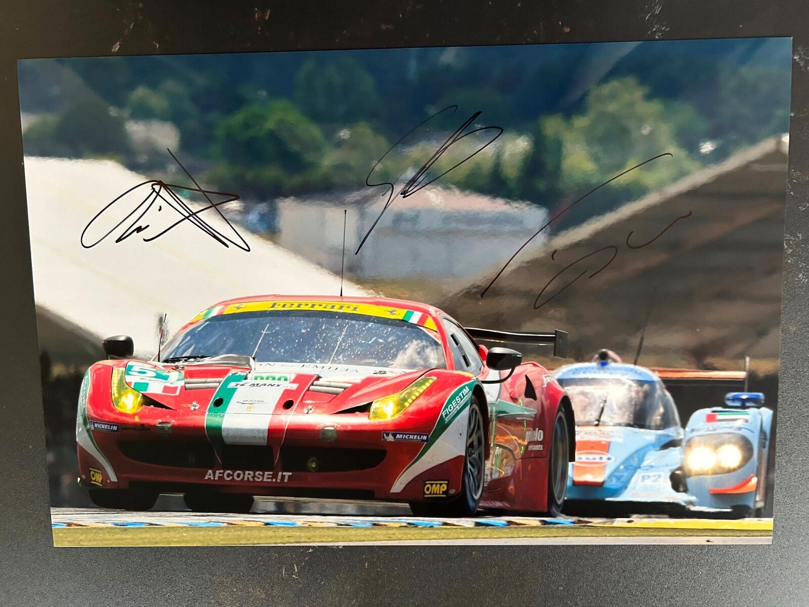 Signed16x12 photo AF Corse Ferrari 458 Fisichella Bruni Vilander Le Mans1st 2012