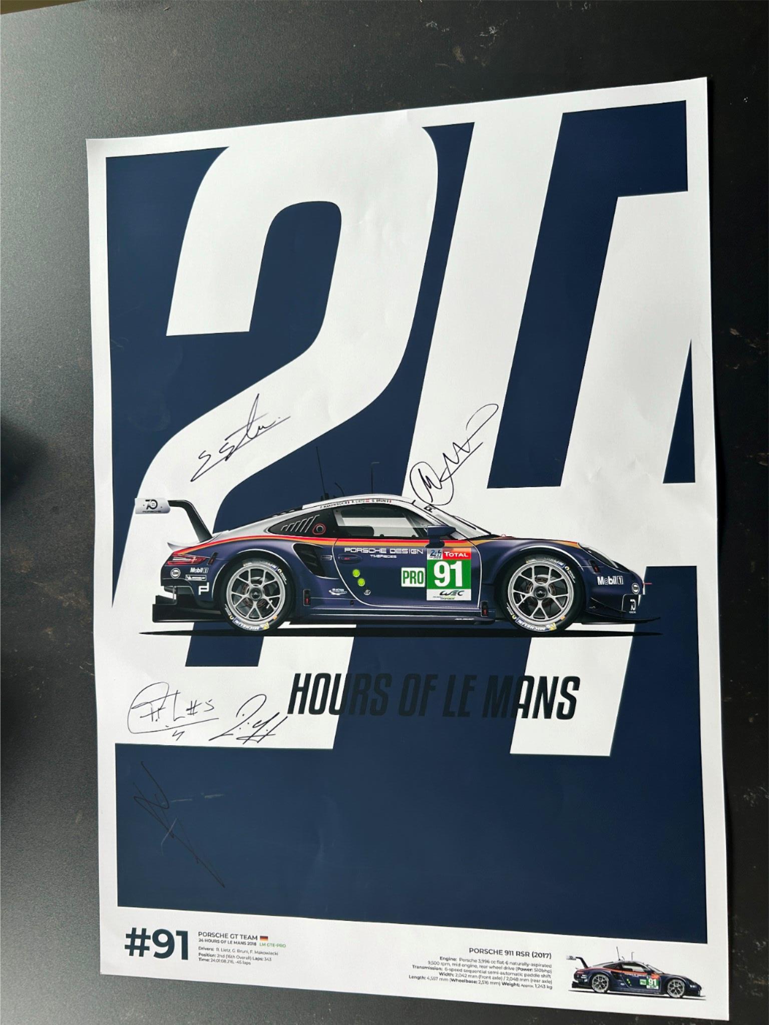 Signed Porsche 911 RSR Le Mans 2018 Rothmans livery 2nd Pro Class LMGTE PRO