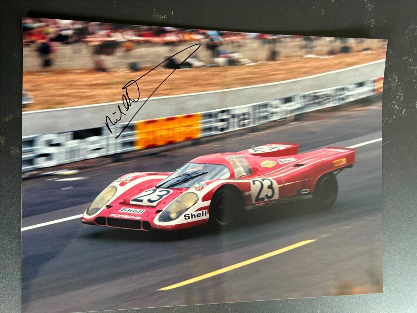 Signed 16x12 photo Richard Attwood Porsche 917K 1st Win Le Mans 24hrs 1970