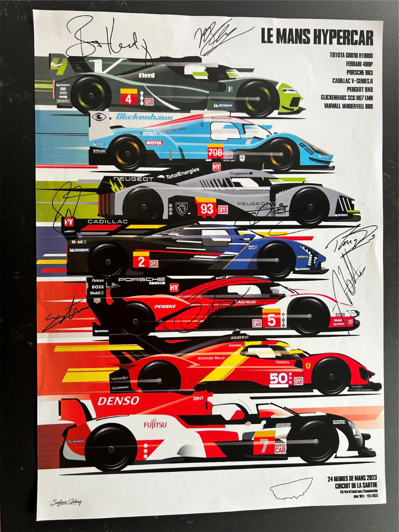 Le Mans Hypercar 202316x24 poster signed Penske Lotterer Estre Dixon Duval Zande