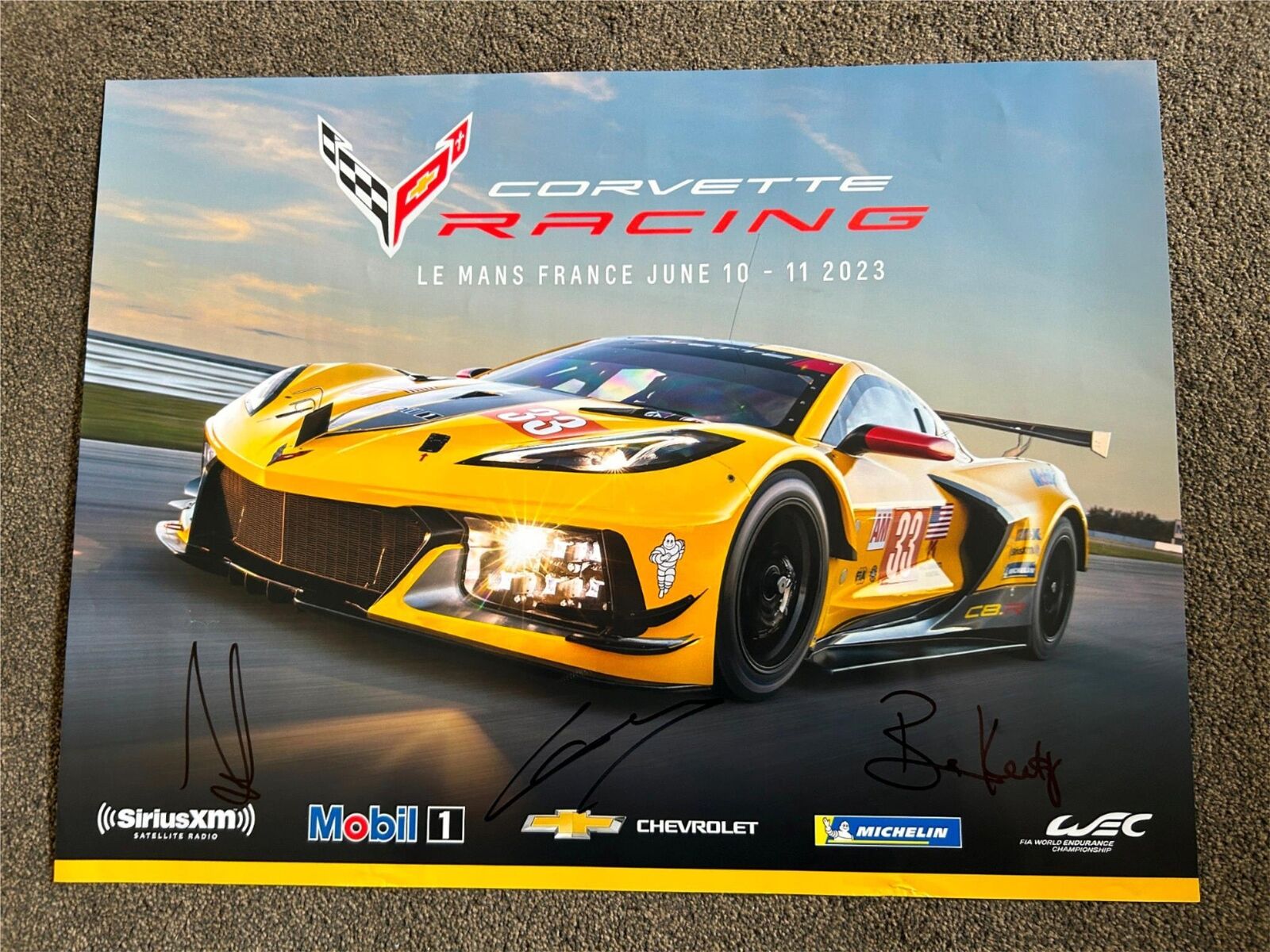 Signed Corvette Racing Poster 22x16 100th Le Mans2023 Catsberg Keating Varrone