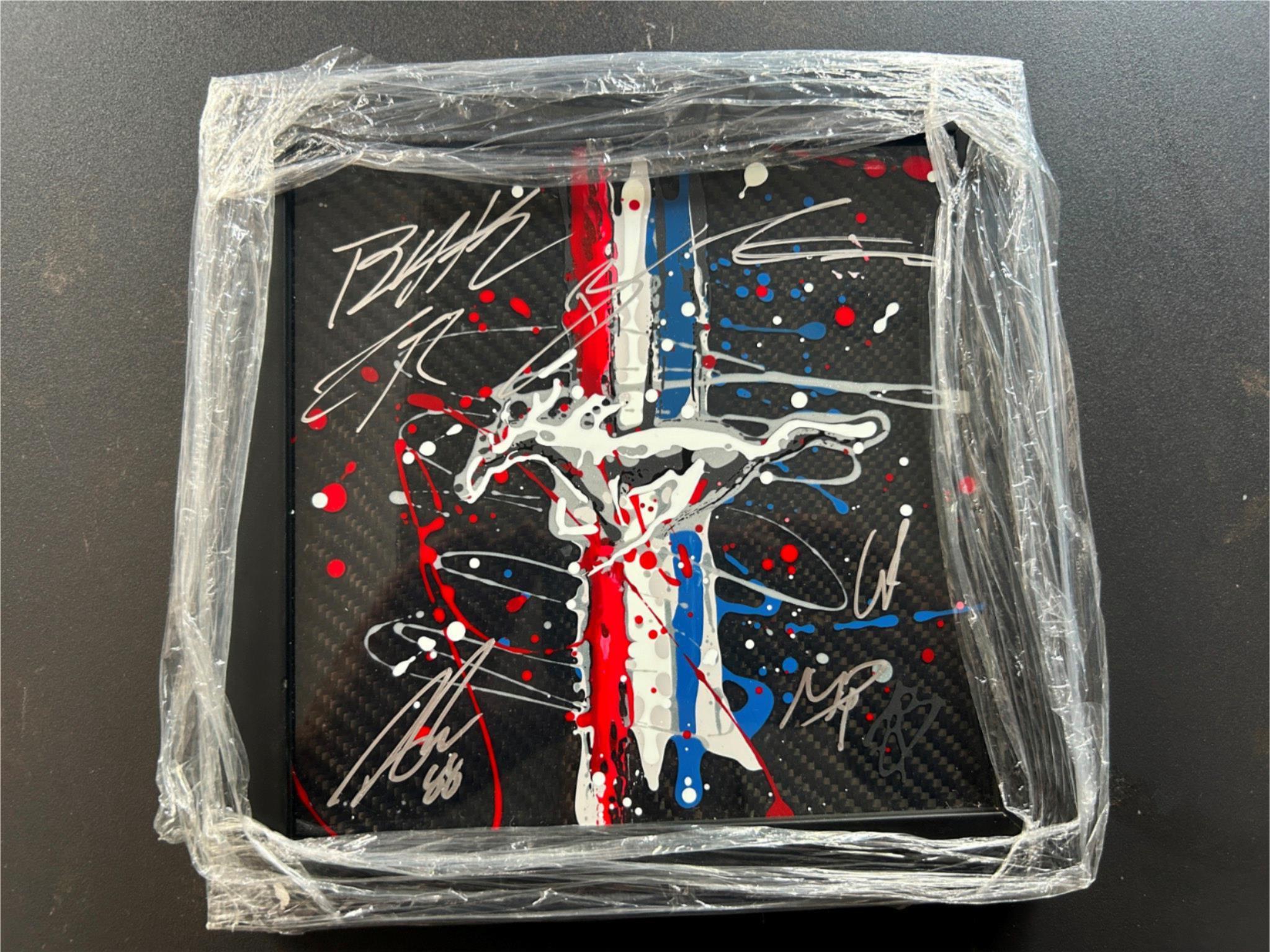 Rare Carbon fibre Art Ltd Ed Mustang Shield signed 7 Le Mans 2024 drivers