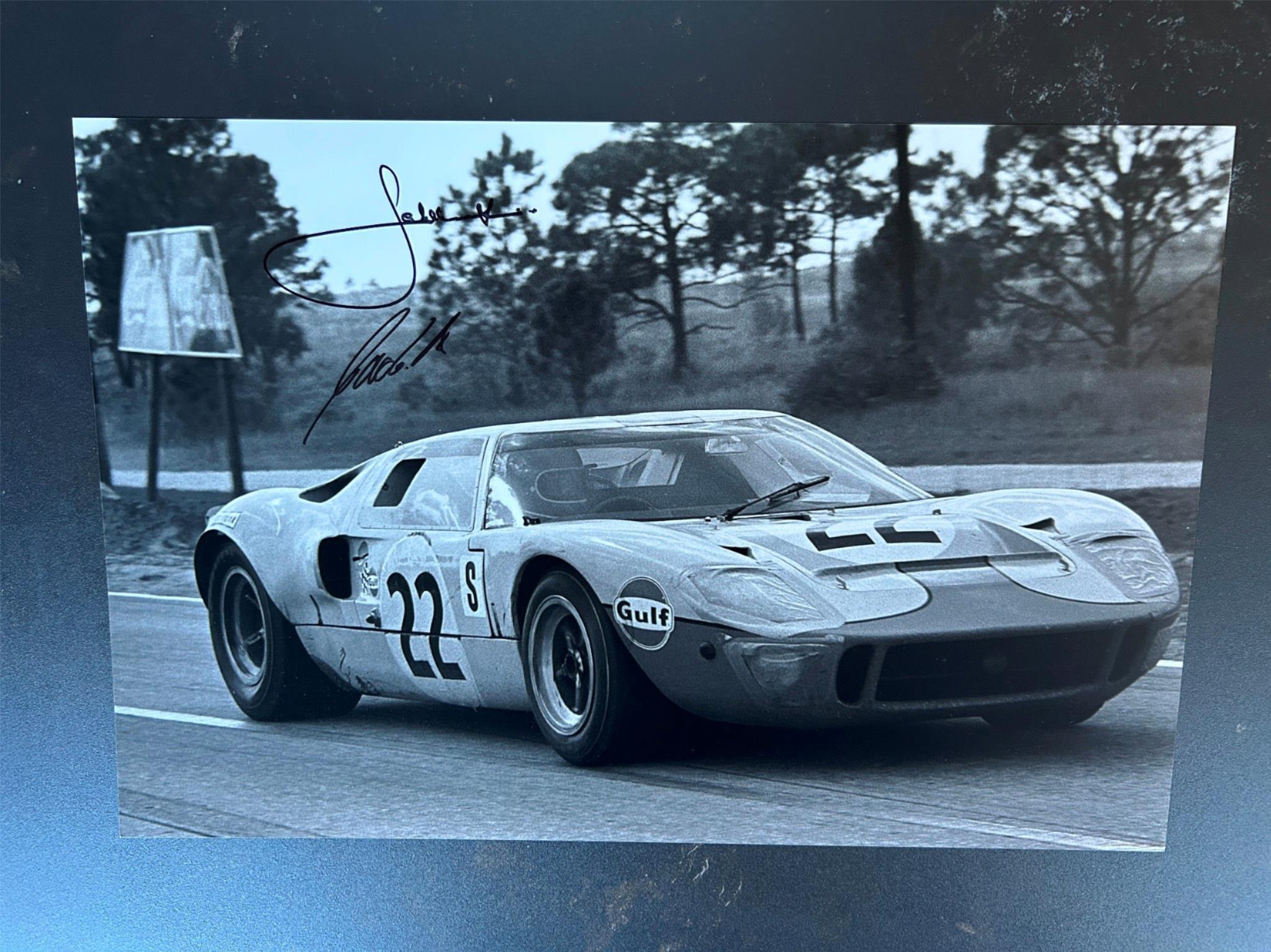 Signed massive 18x12 photo Ford GT40 Jacky Ickx & Jackie Oliver 1st Sebring 1969