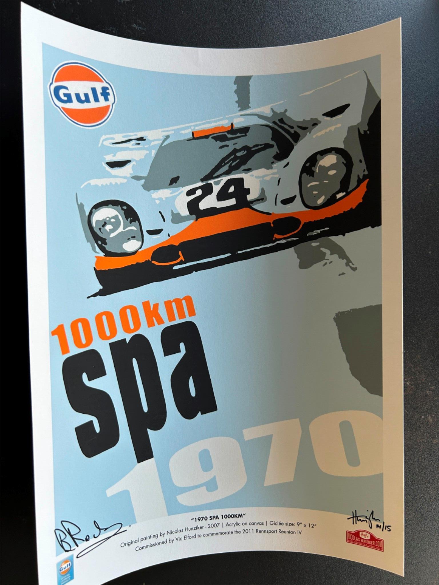 Signed 10x14 poster Spa 1000kms Brian Redman Jo Siffert Gulf Porsche 917K 1970