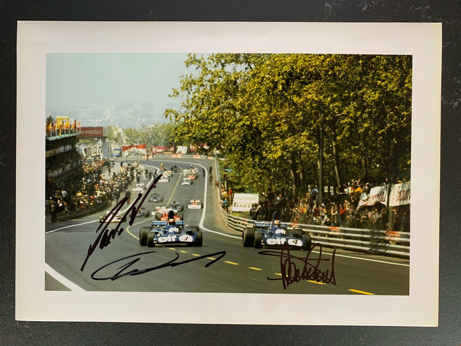 Sutton12x8 Montjuich Park 1973 signed Jackie Stewart Howden Ganley Jackie Oliver